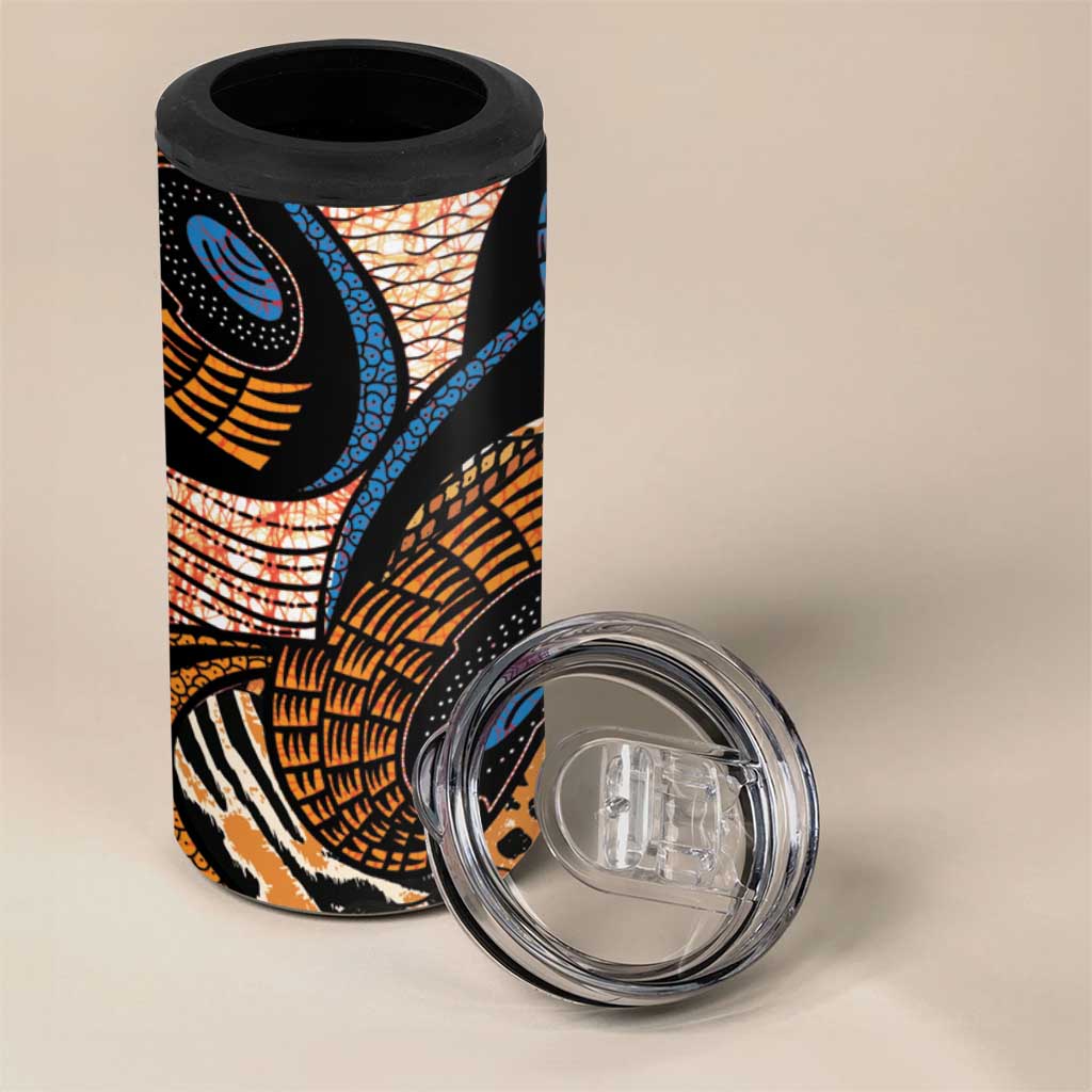 African Ankara Motifs Mixed Animal Skins 4 in 1 Can Cooler Tumbler