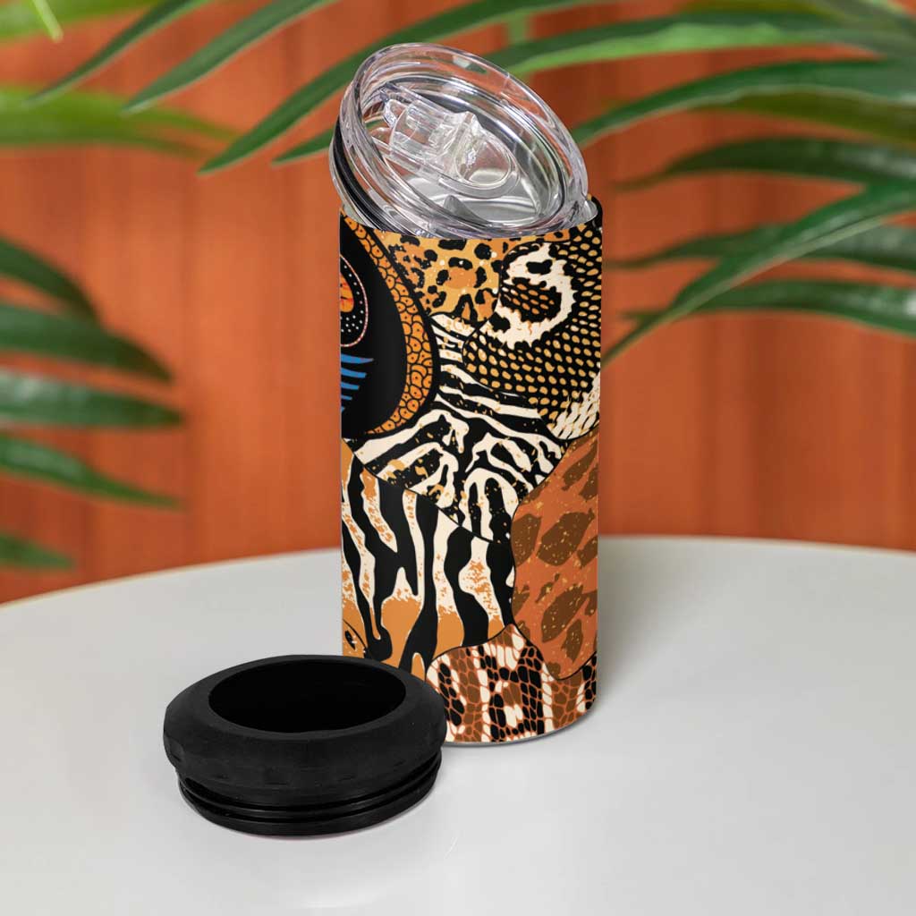African Ankara Motifs Mixed Animal Skins 4 in 1 Can Cooler Tumbler