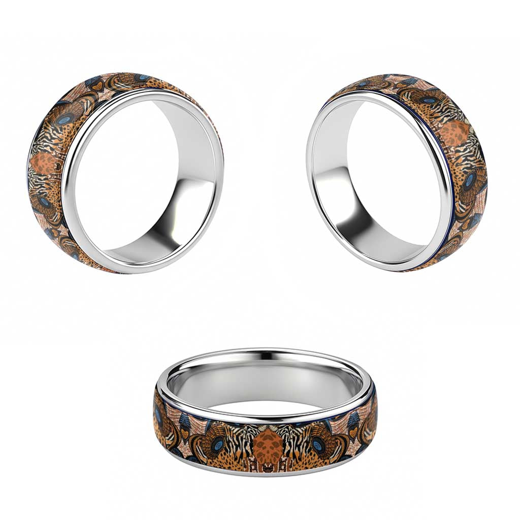 African Ankara Motifs Mixed Animal Skins Classic Ring - African Pride