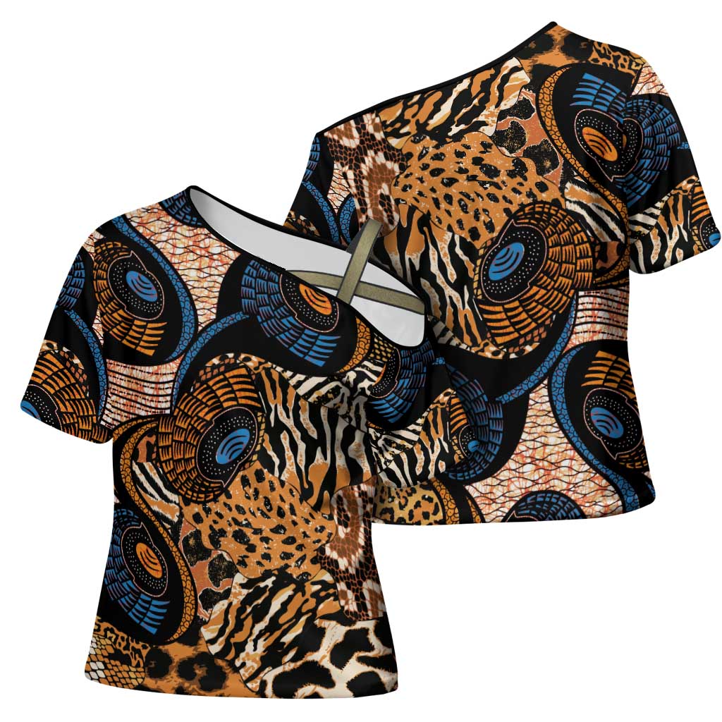 African Ankara Motifs Mixed Animal Skins Cross Shoulder Shirt