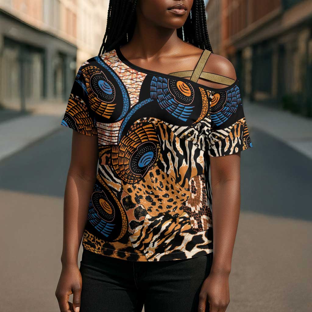 African Ankara Motifs Mixed Animal Skins Cross Shoulder Shirt