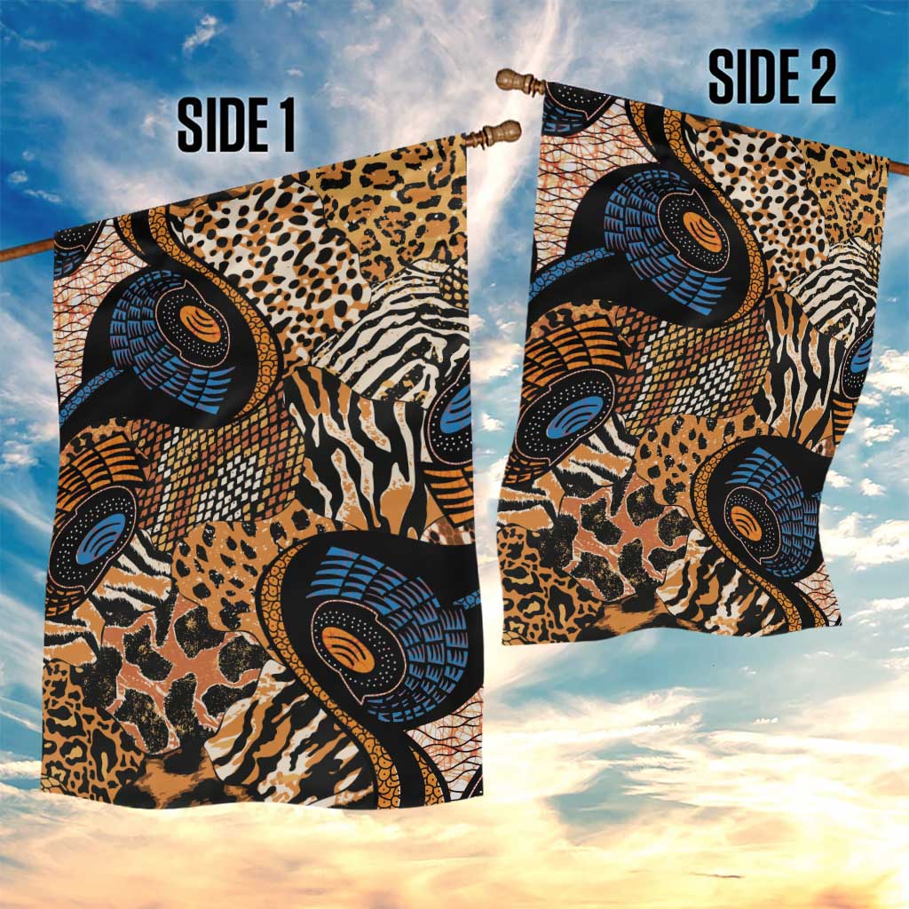 African Ankara Motifs Mixed Animal Skins Garden Flag