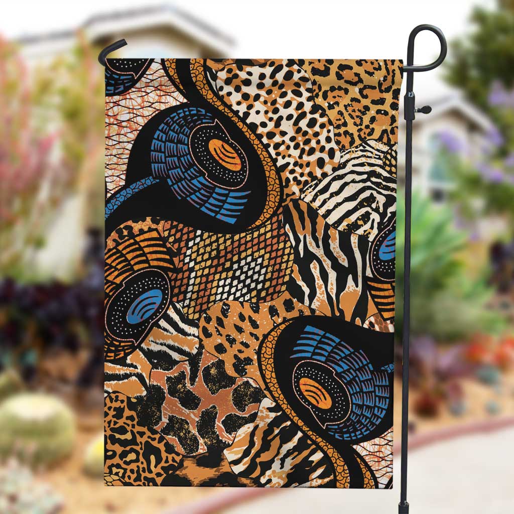 African Ankara Motifs Mixed Animal Skins Garden Flag