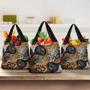 African Ankara Motifs Mixed Animal Skins Grocery Bag