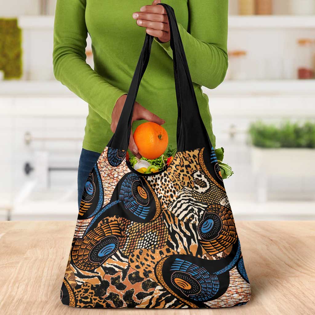 African Ankara Motifs Mixed Animal Skins Grocery Bag
