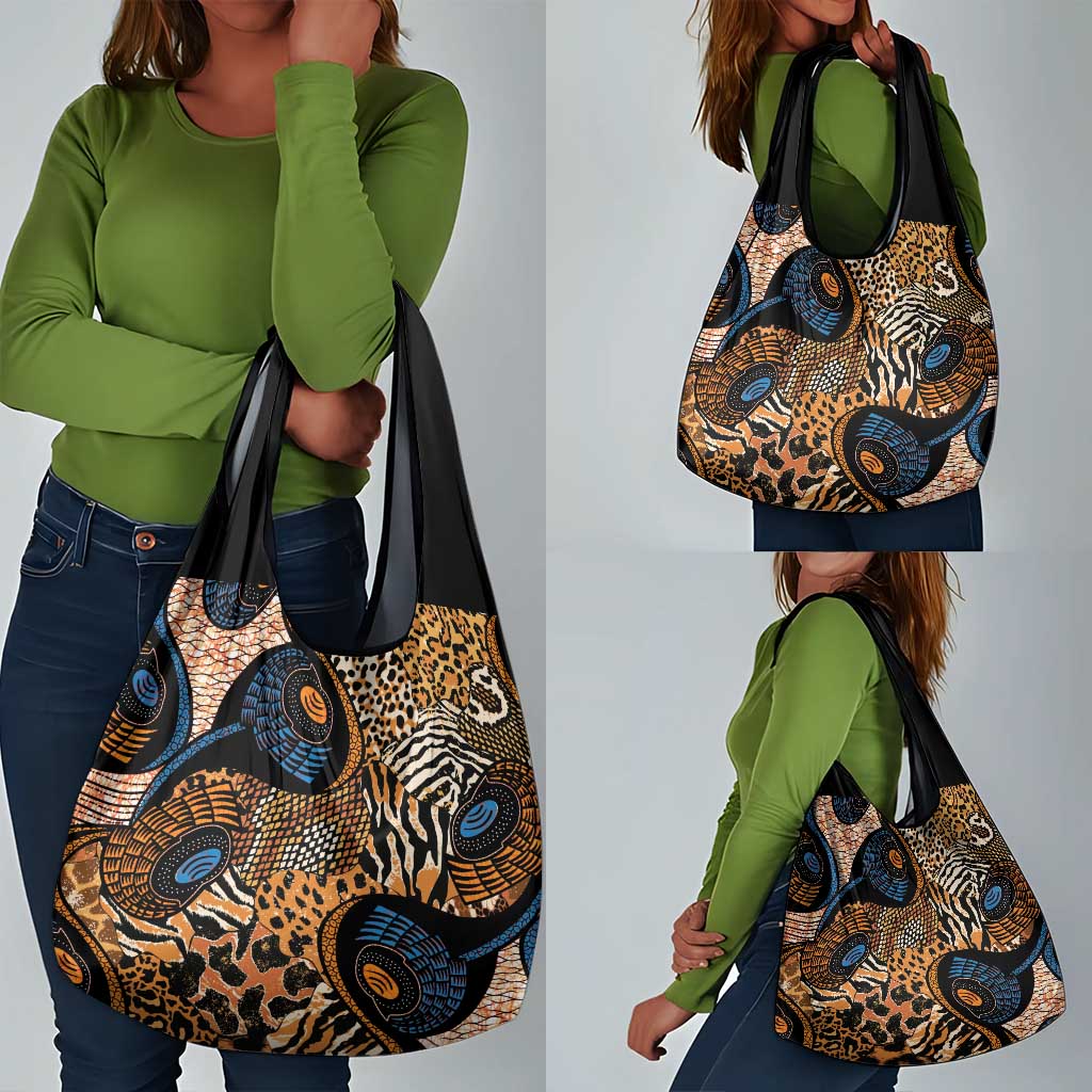 African Ankara Motifs Mixed Animal Skins Grocery Bag