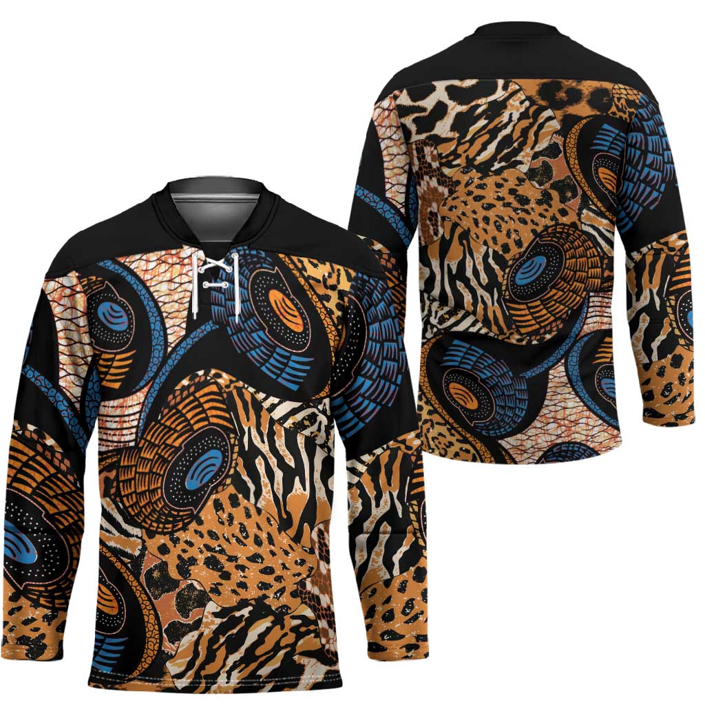 African Ankara Motifs Mixed Animal Skins Hockey Jersey