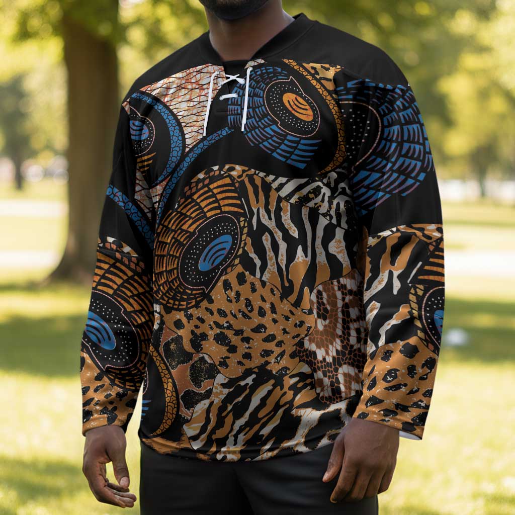 African Ankara Motifs Mixed Animal Skins Hockey Jersey