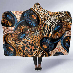 African Ankara Motifs Mixed Animal Skins Hooded Blanket