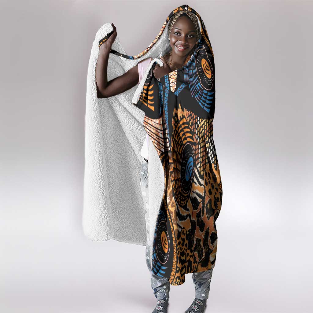 African Ankara Motifs Mixed Animal Skins Hooded Blanket