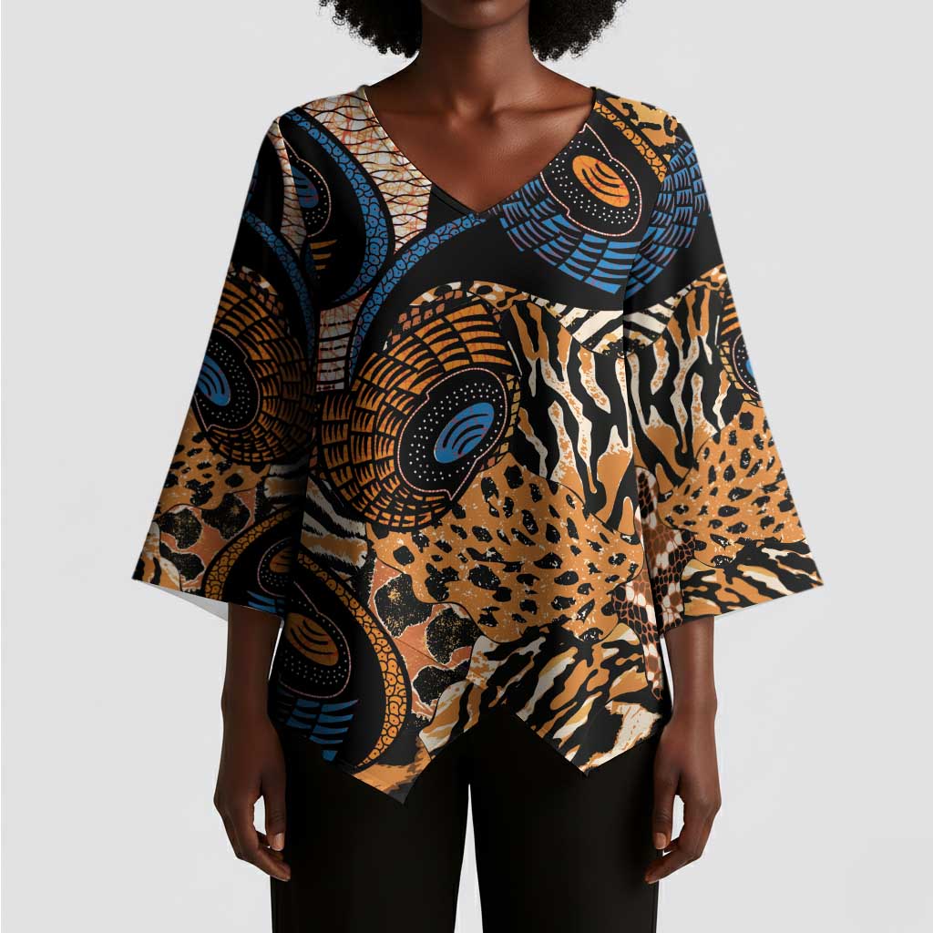 African Ankara Motifs Mixed Animal Skins Kimono Sleeve Blouse