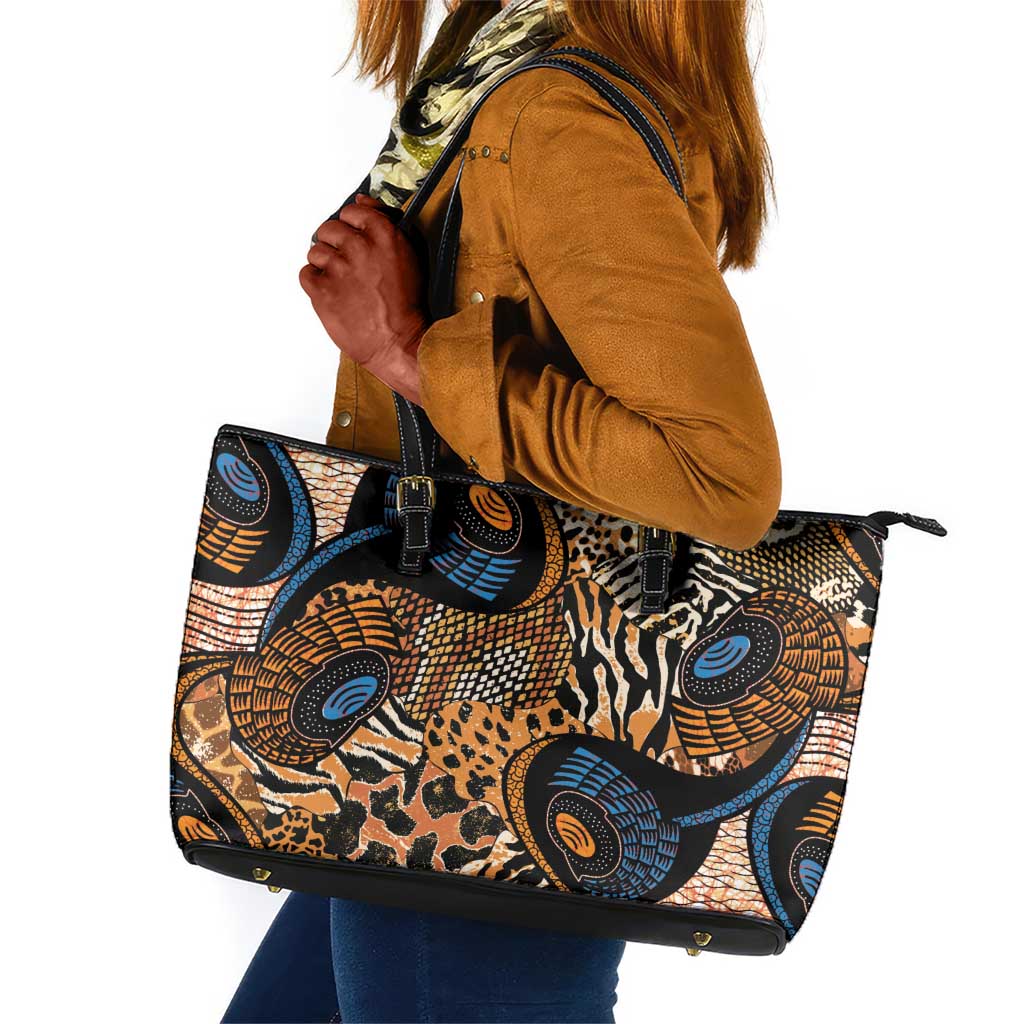 African Ankara Motifs Mixed Animal Skins Leather Tote Bag