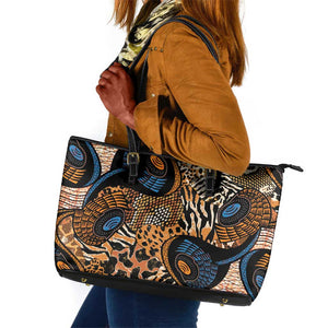 African Ankara Motifs Mixed Animal Skins Leather Tote Bag