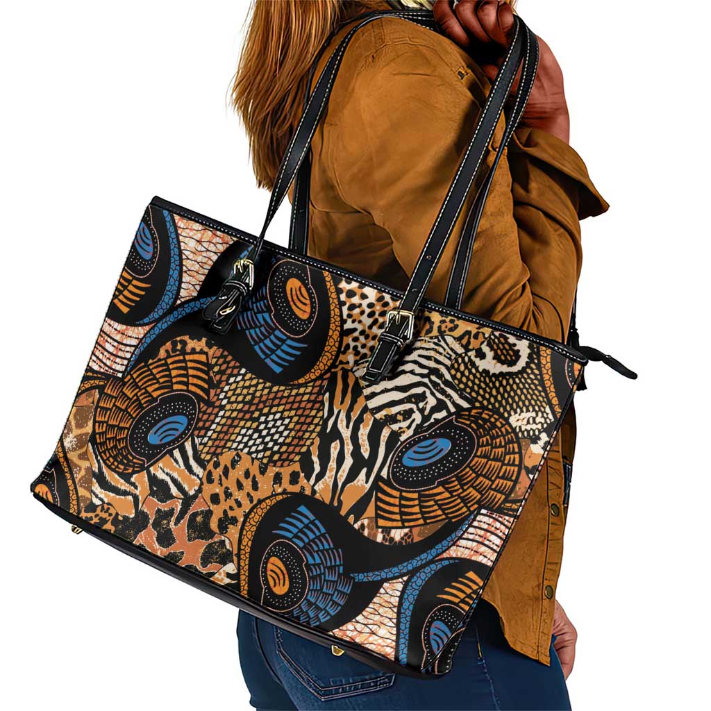 African Ankara Motifs Mixed Animal Skins Leather Tote Bag