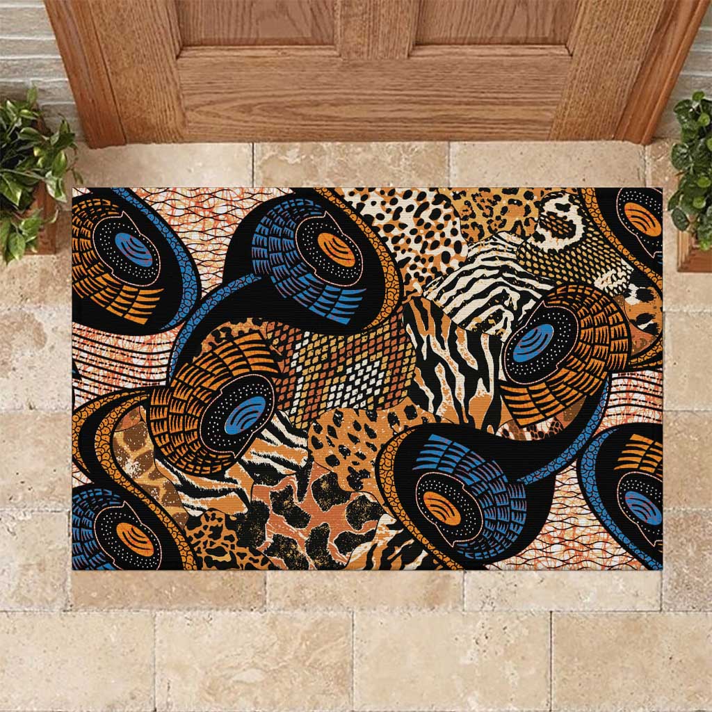 African Ankara Motifs Mixed Animal Skins Rubber Doormat
