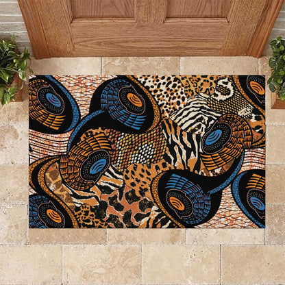 African Ankara Motifs Mixed Animal Skins Rubber Doormat