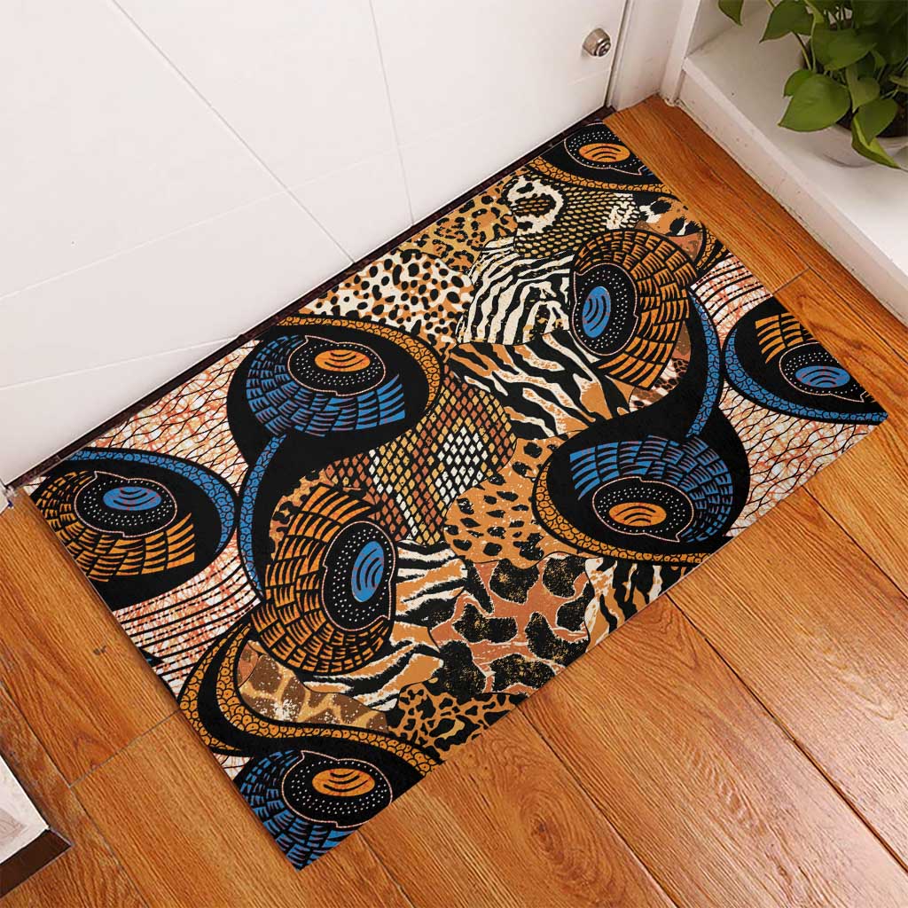 African Ankara Motifs Mixed Animal Skins Rubber Doormat