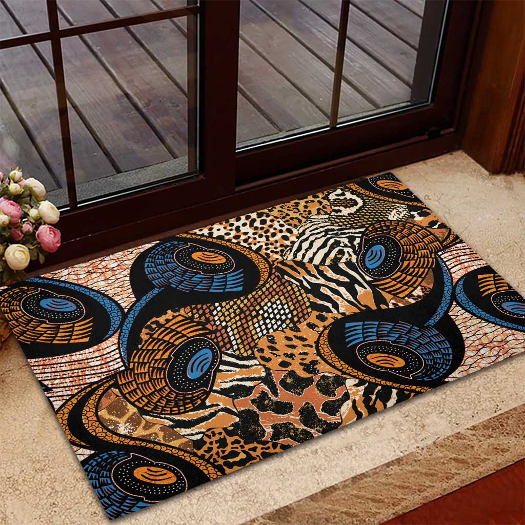 African Ankara Motifs Mixed Animal Skins Rubber Doormat