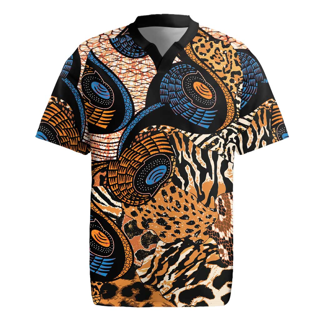 African Ankara Motifs Mixed Animal Skins Rugby Jersey