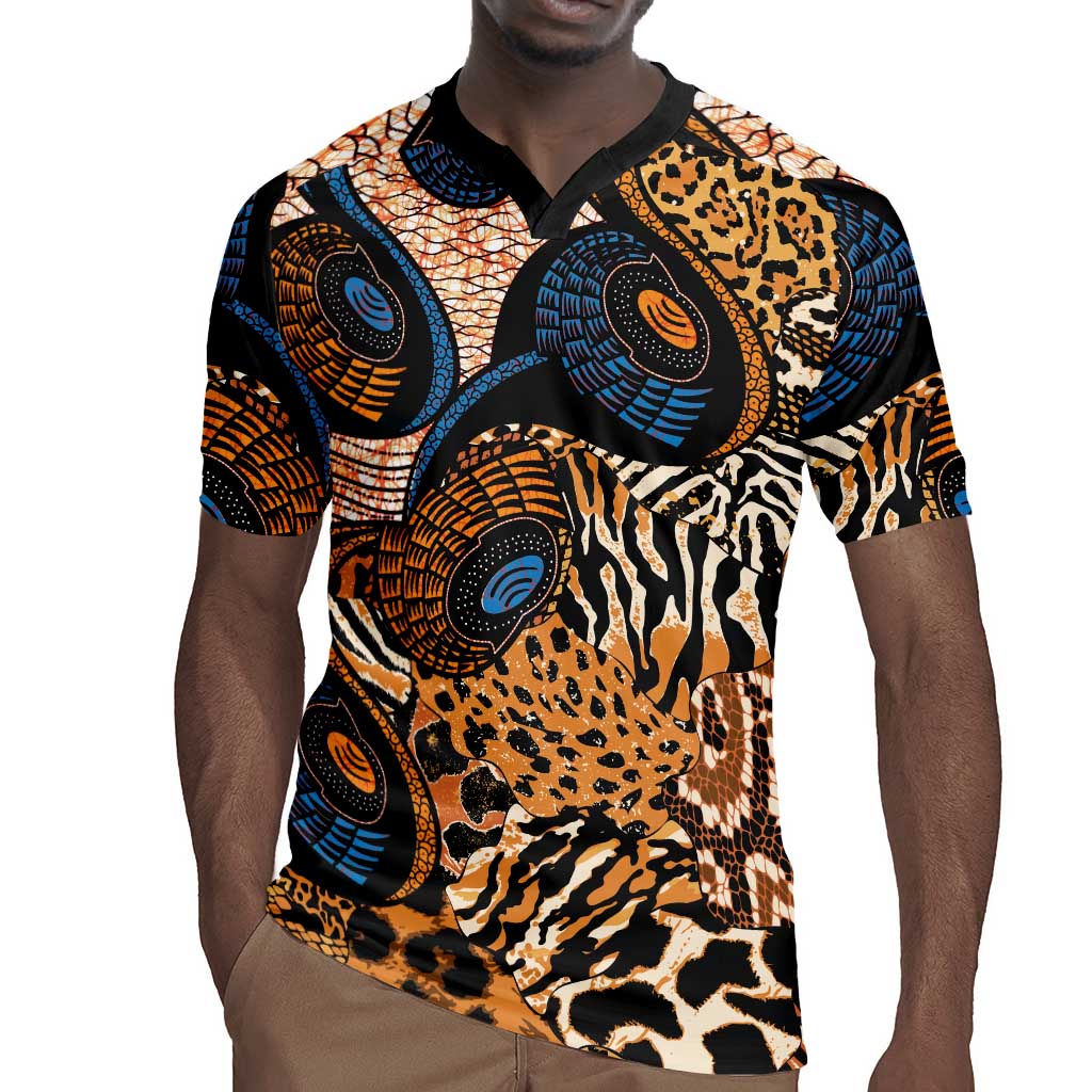 African Ankara Motifs Mixed Animal Skins Rugby Jersey
