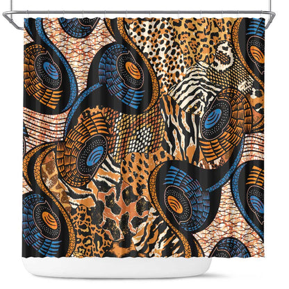 African Ankara Motifs Mixed Animal Skins Shower Curtain