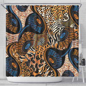African Ankara Motifs Mixed Animal Skins Shower Curtain
