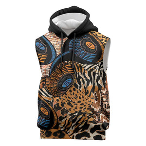 African Ankara Motifs Mixed Animal Skins Sleeveless Hoodie - African Pride
