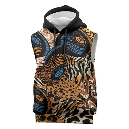 African Ankara Motifs Mixed Animal Skins Sleeveless Hoodie - African Pride
