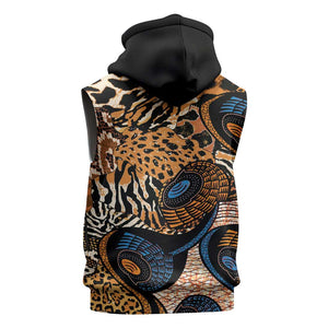 African Ankara Motifs Mixed Animal Skins Sleeveless Hoodie - African Pride