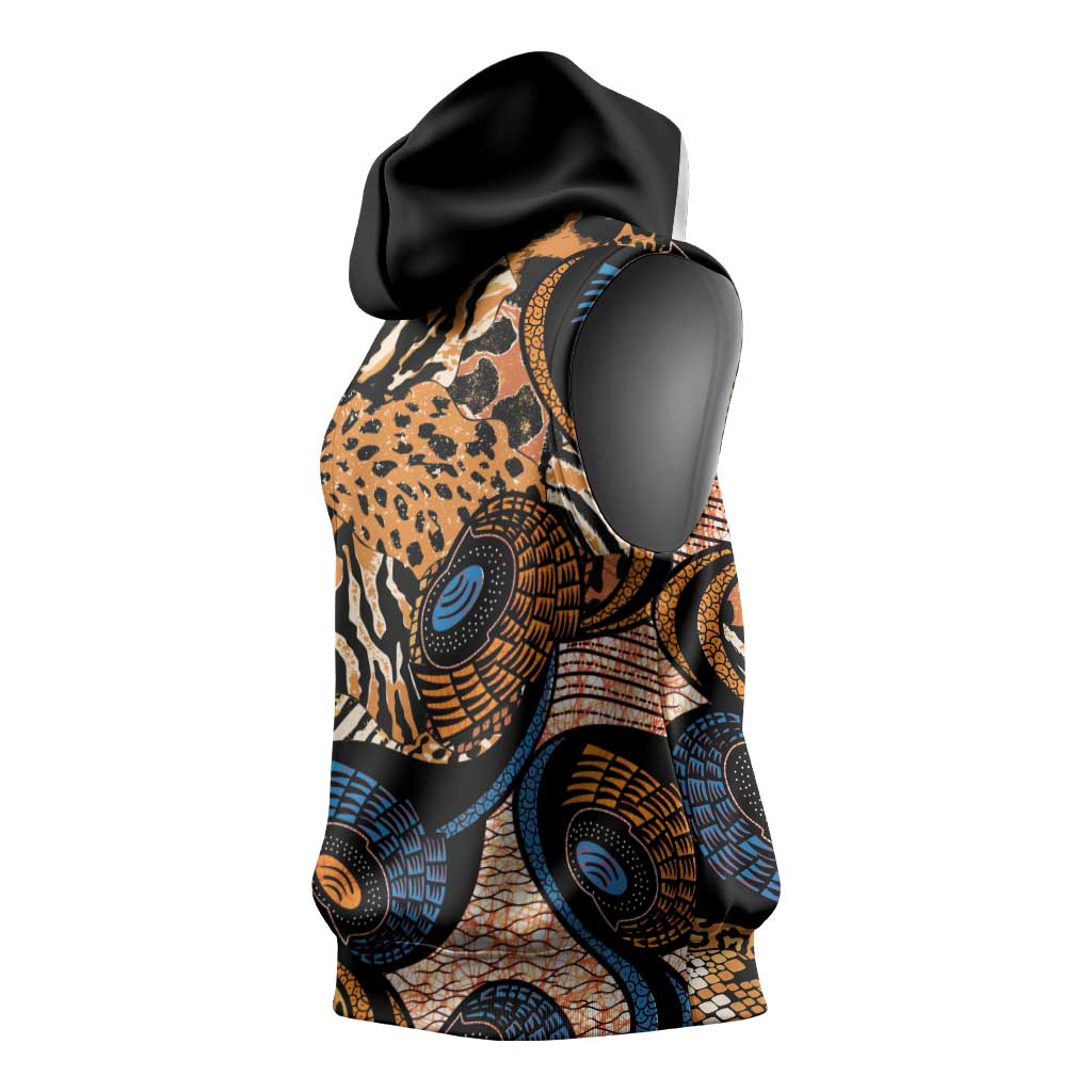 African Ankara Motifs Mixed Animal Skins Sleeveless Hoodie - African Pride