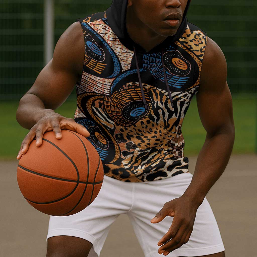 African Ankara Motifs Mixed Animal Skins Sleeveless Hoodie - African Pride