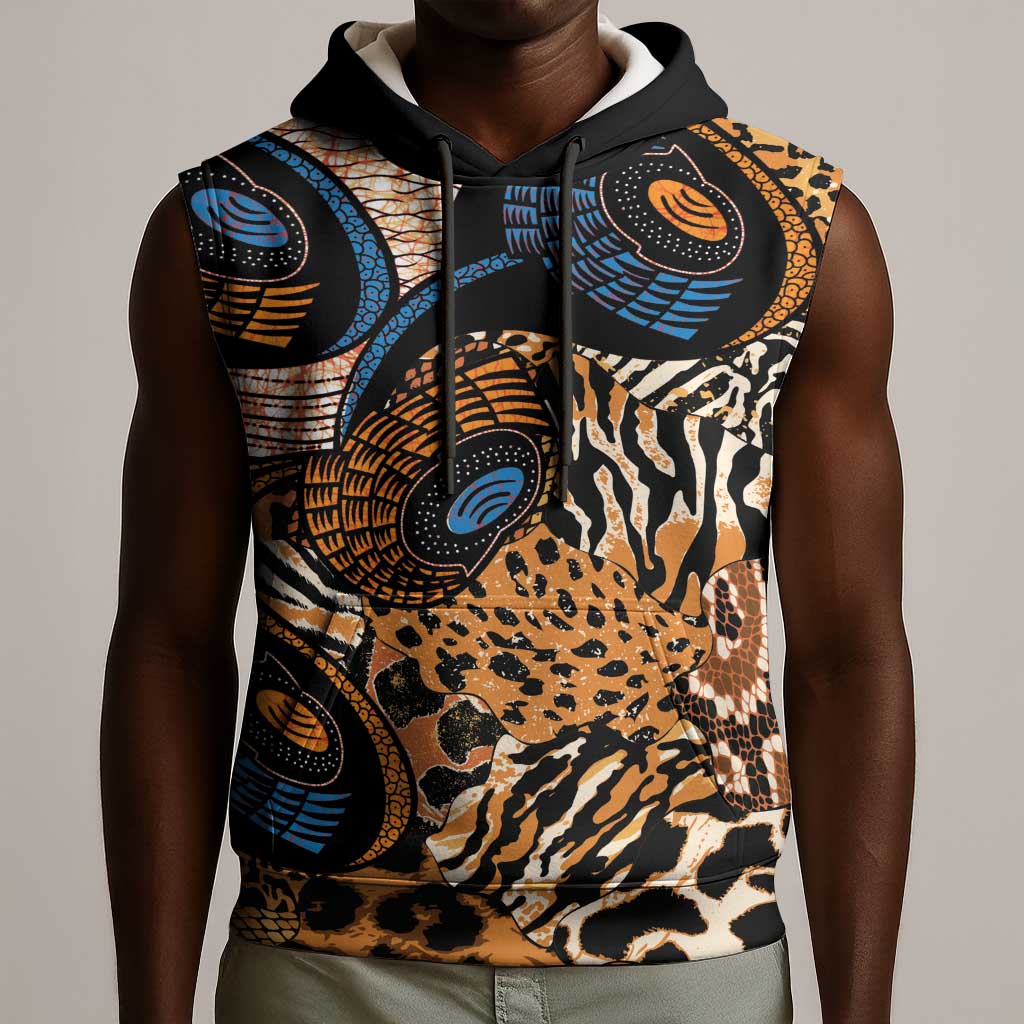 African Ankara Motifs Mixed Animal Skins Sleeveless Hoodie - African Pride