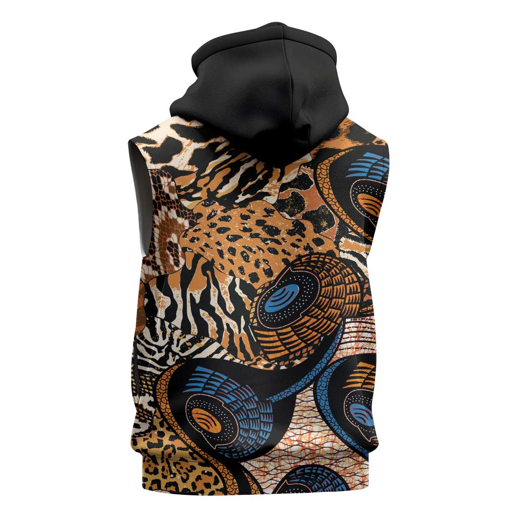African Ankara Motifs Mixed Animal Skins Sleeveless Zip Hoodie - African Pride