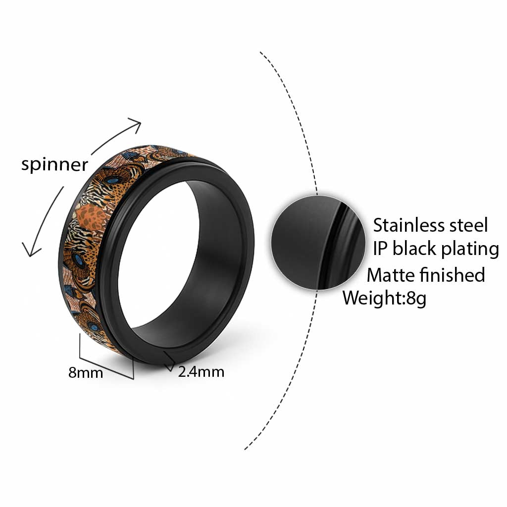 African Ankara Motifs Mixed Animal Skins Spinner Ring - African Pride