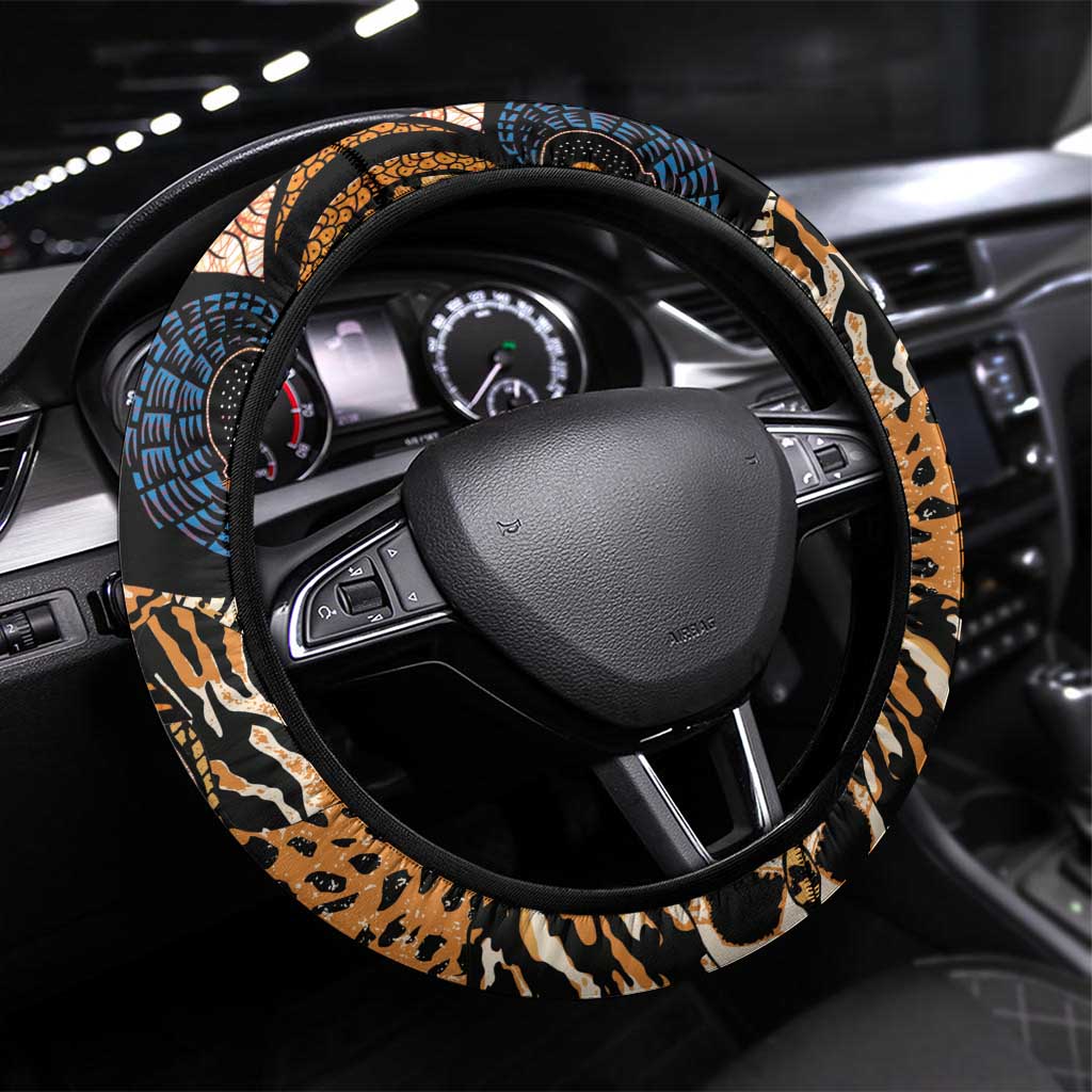 African Ankara Motifs Mixed Animal Skins Steering Wheel Cover
