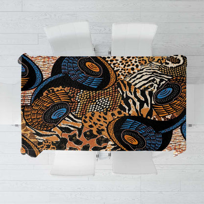 African Ankara Motifs Mixed Animal Skins Tablecloth