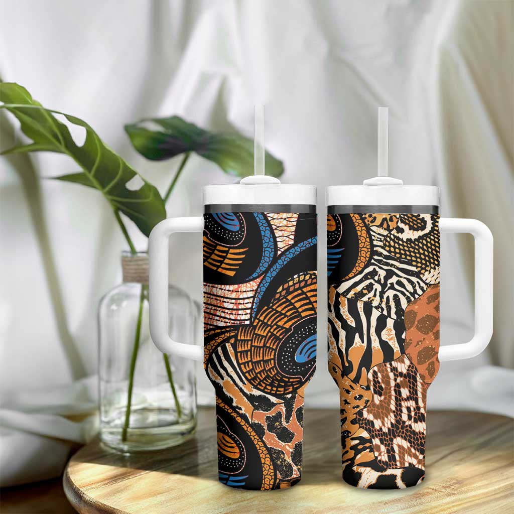 African Ankara Motifs Mixed Animal Skins Tumbler With Handle