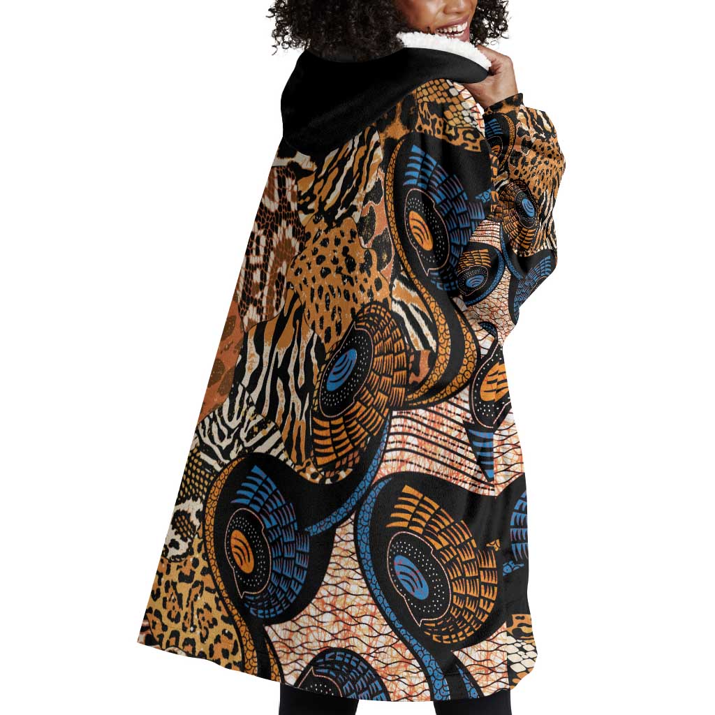 African Ankara Motifs Mixed Animal Skins Wearable Blanket Hoodie