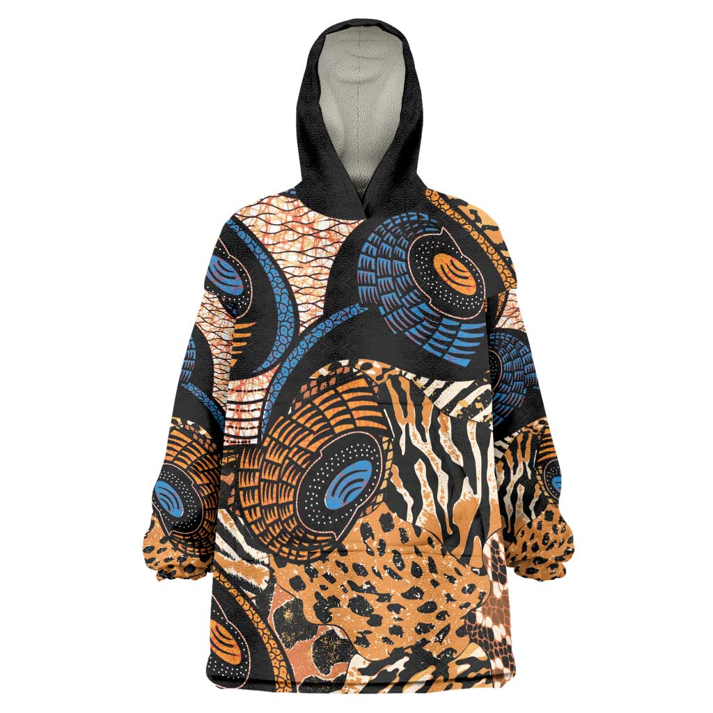 African Ankara Motifs Mixed Animal Skins Wearable Blanket Hoodie
