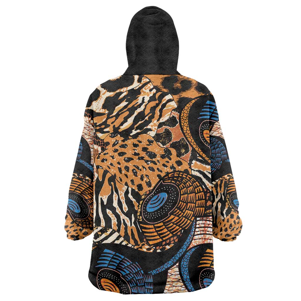 African Ankara Motifs Mixed Animal Skins Wearable Blanket Hoodie