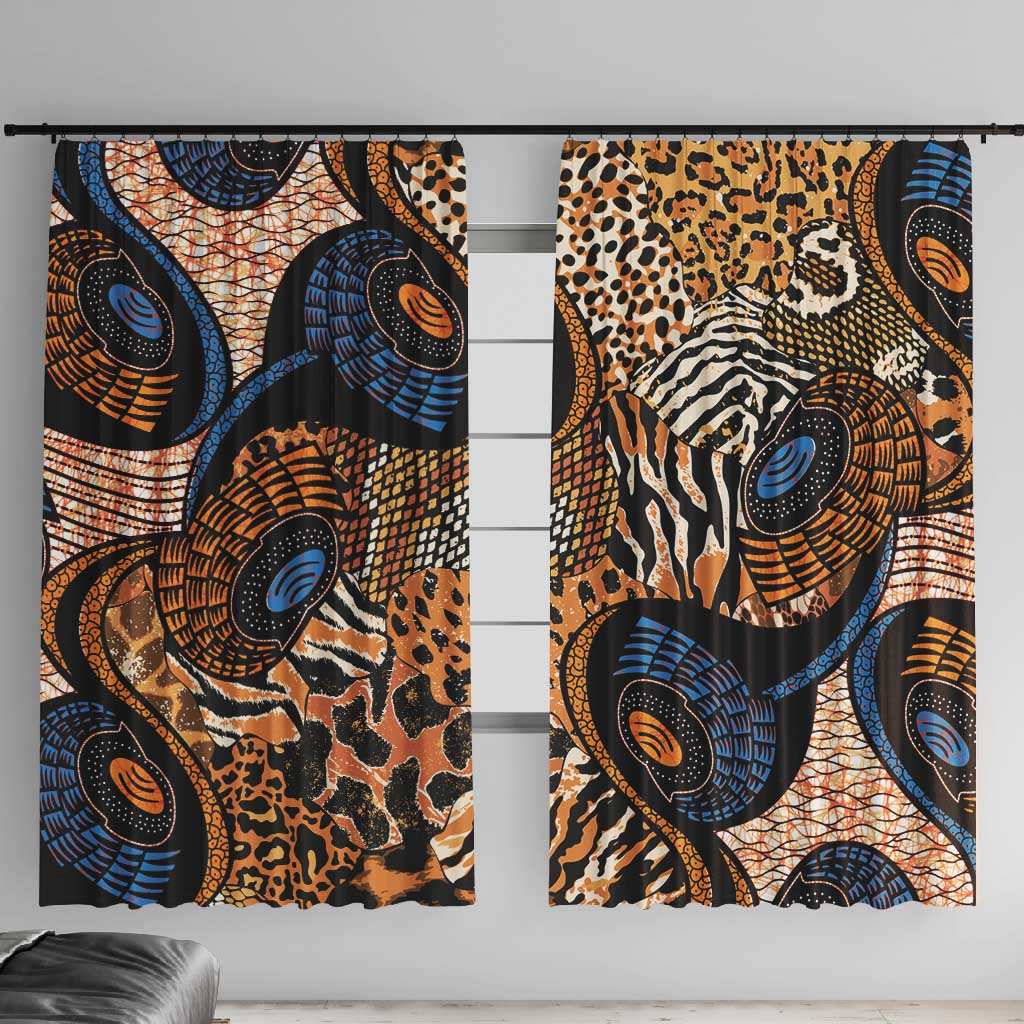 African Ankara Motifs Mixed Animal Skins Window Curtain