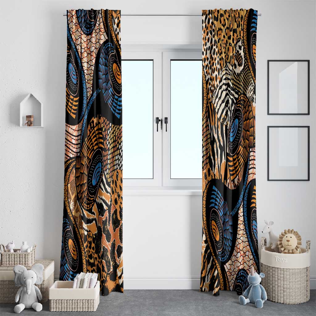 African Ankara Motifs Mixed Animal Skins Window Curtain