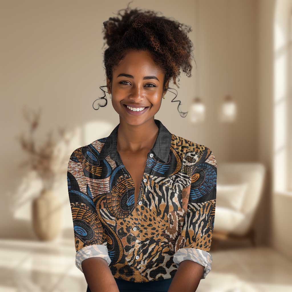 African Ankara Motifs Mixed Animal Skins Women Casual Shirt LT9