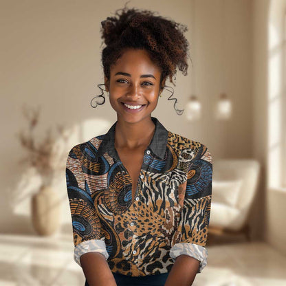 African Ankara Motifs Mixed Animal Skins Women Casual Shirt LT9