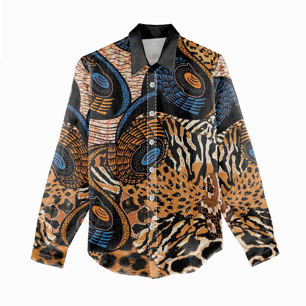 African Ankara Motifs Mixed Animal Skins Women Casual Shirt LT9