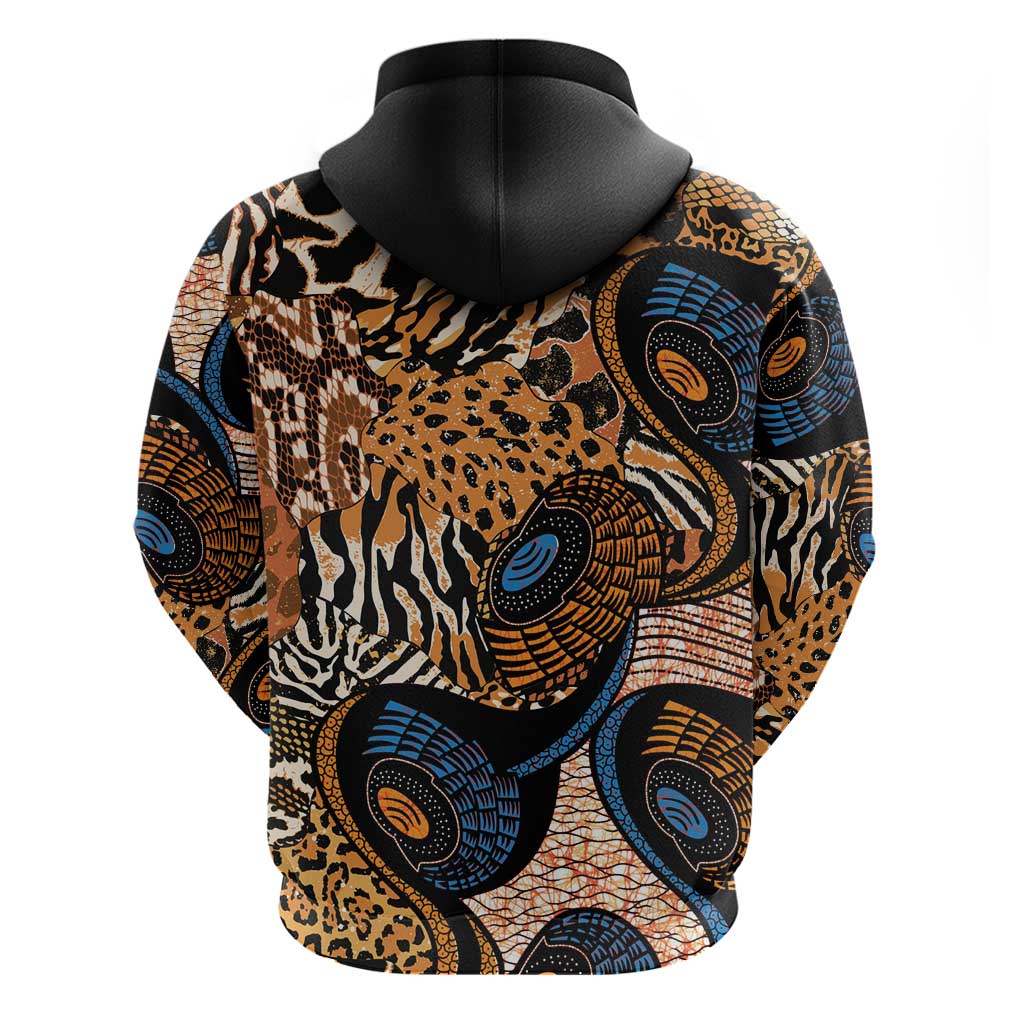 African Ankara Motifs Mixed Animal Skins Zip Hoodie