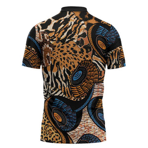 African Ankara Motifs Mixed Animal Skins Zipper Polo Shirt