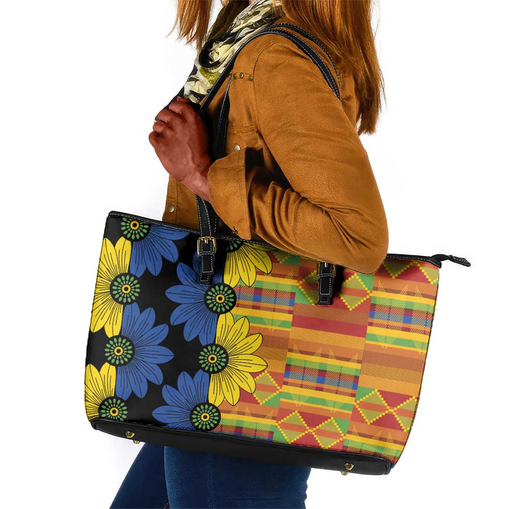 African Ethnic Kitenge Ankara Style Leather Tote Bag