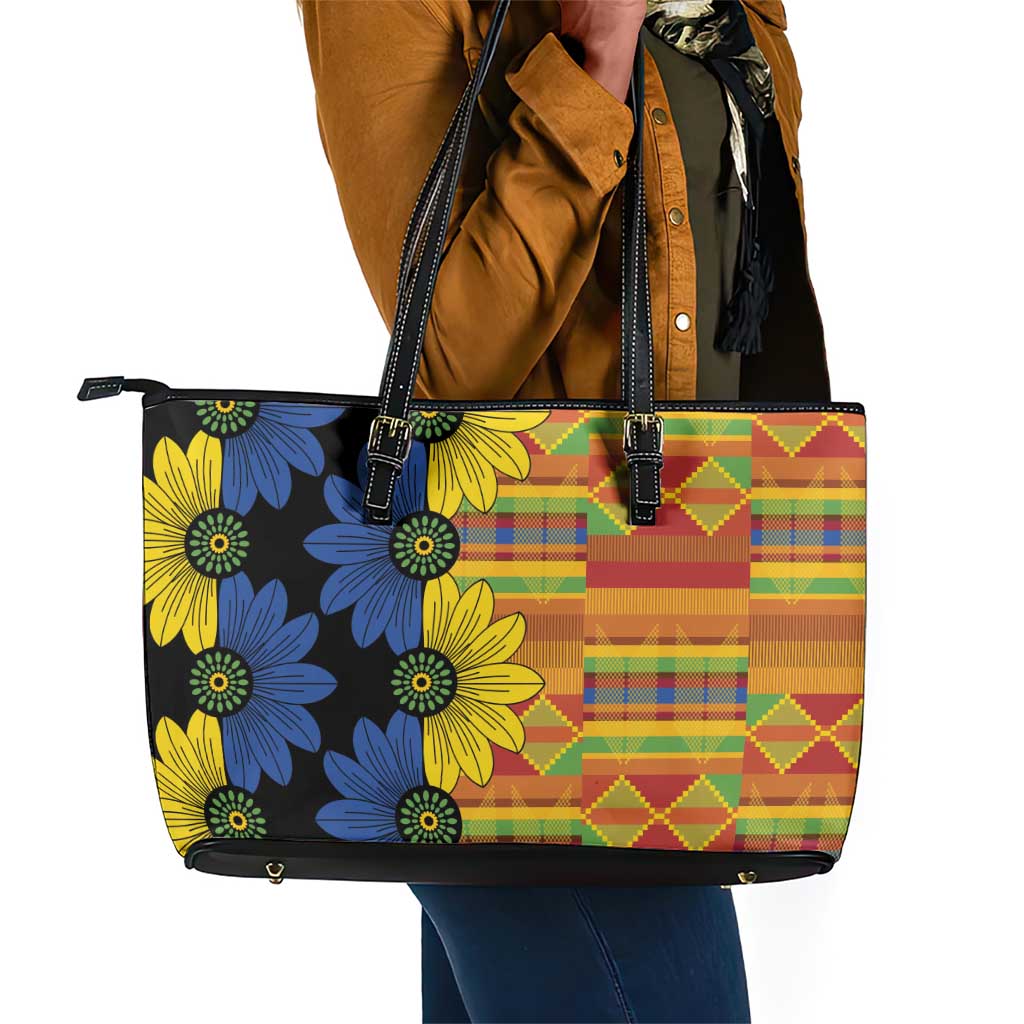 African Ethnic Kitenge Ankara Style Leather Tote Bag