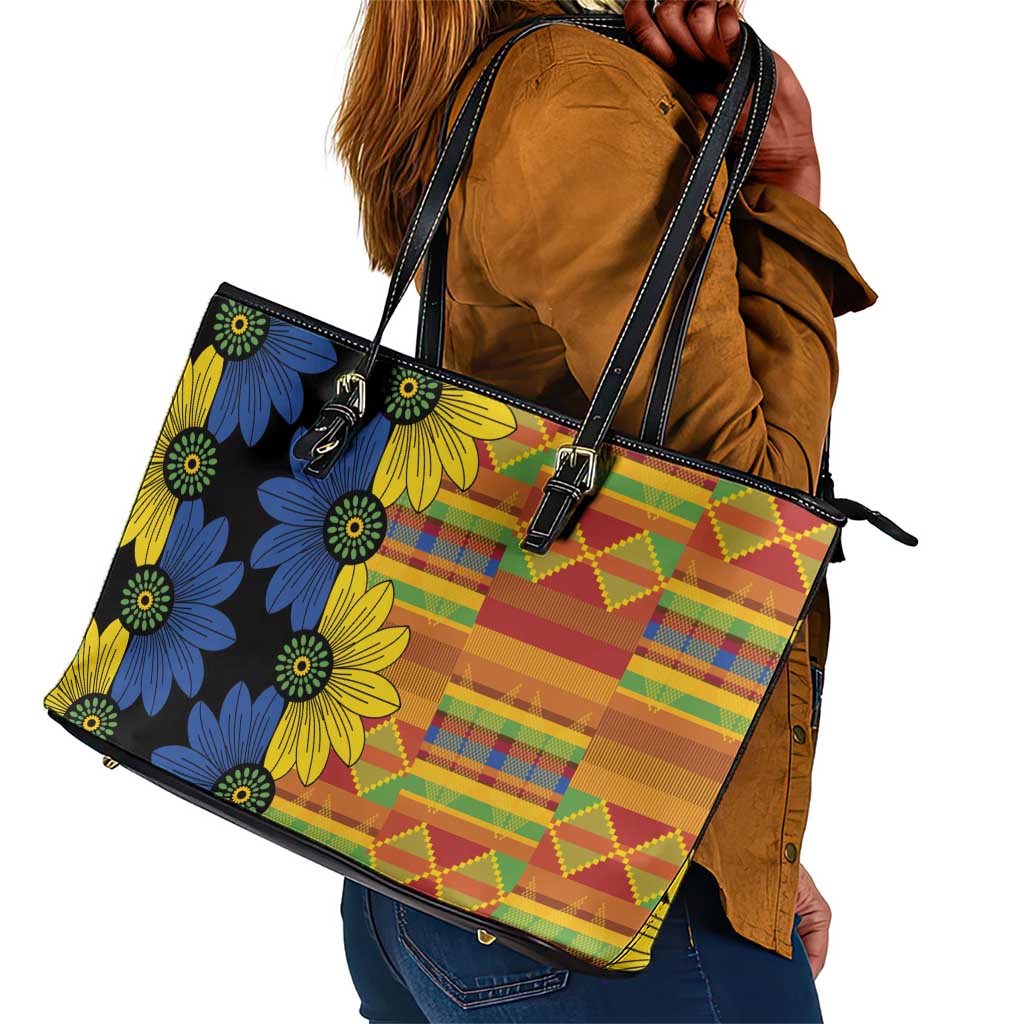 African Ethnic Kitenge Ankara Style Leather Tote Bag